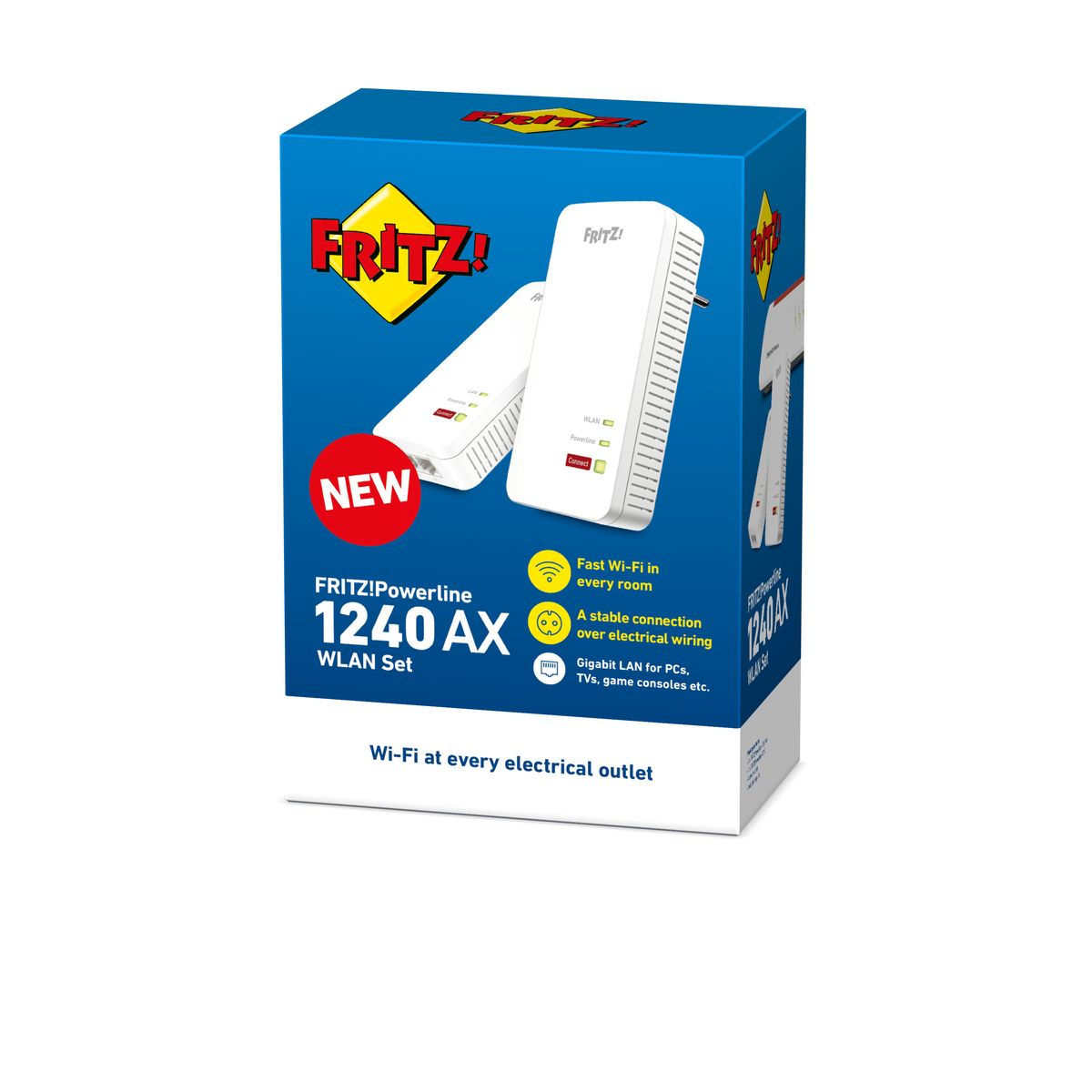 FRITZ! Powerline 1240 AX Powerline WLAN-Set, 1200 Mbit/s, Gigabit Ethernet, Wi‑Fi 6 (802.11ax), Weiß, 2er-Set