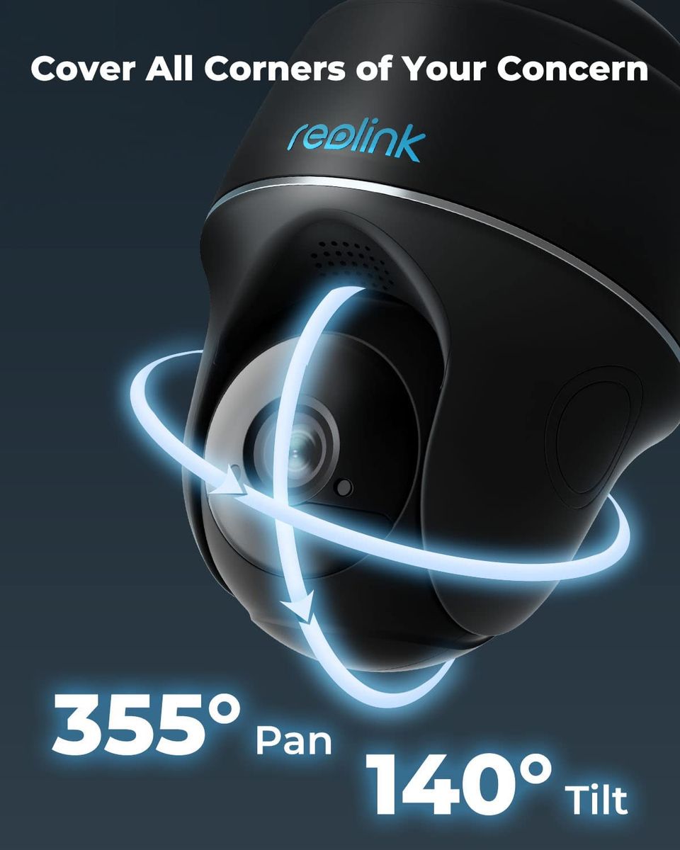 Reolink 2K 4MP PTZ Überwachungskamera Aussen Akku mit 2,4GHz&5GHz WLAN, 355°/140° Schwenkbar, Smarte Erkennung, 2-Wege-Audio, Arbeitet mit Alexa/Google Assistant/Cloud, Argus PT 4MP(Schwarz) Argus PT 2K-Schwarz