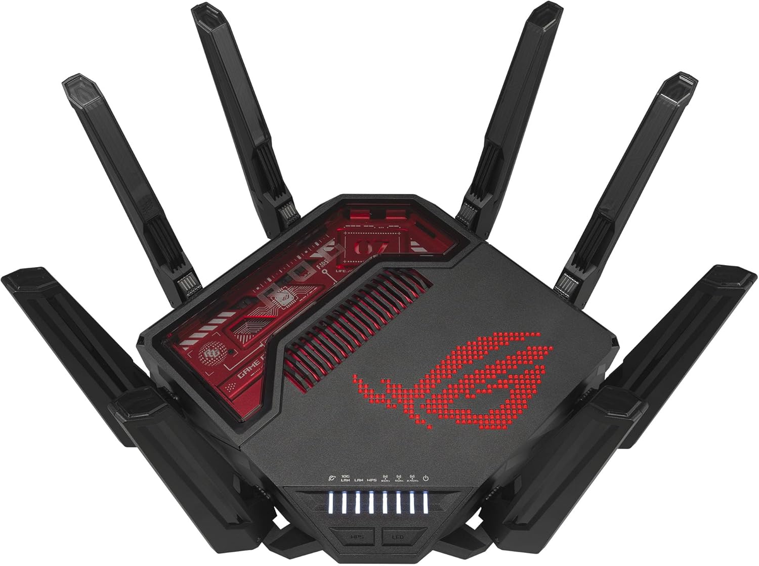 ASUS ROG Rapture GT-BE19000 Wi-Fi 7 Gaming-Router, Tri-Band (2,4/5/6 GHz), 19000 Mbit/s, Multi-Gigabit Ethernet, 7x LAN, USB, Schwarz/Rot