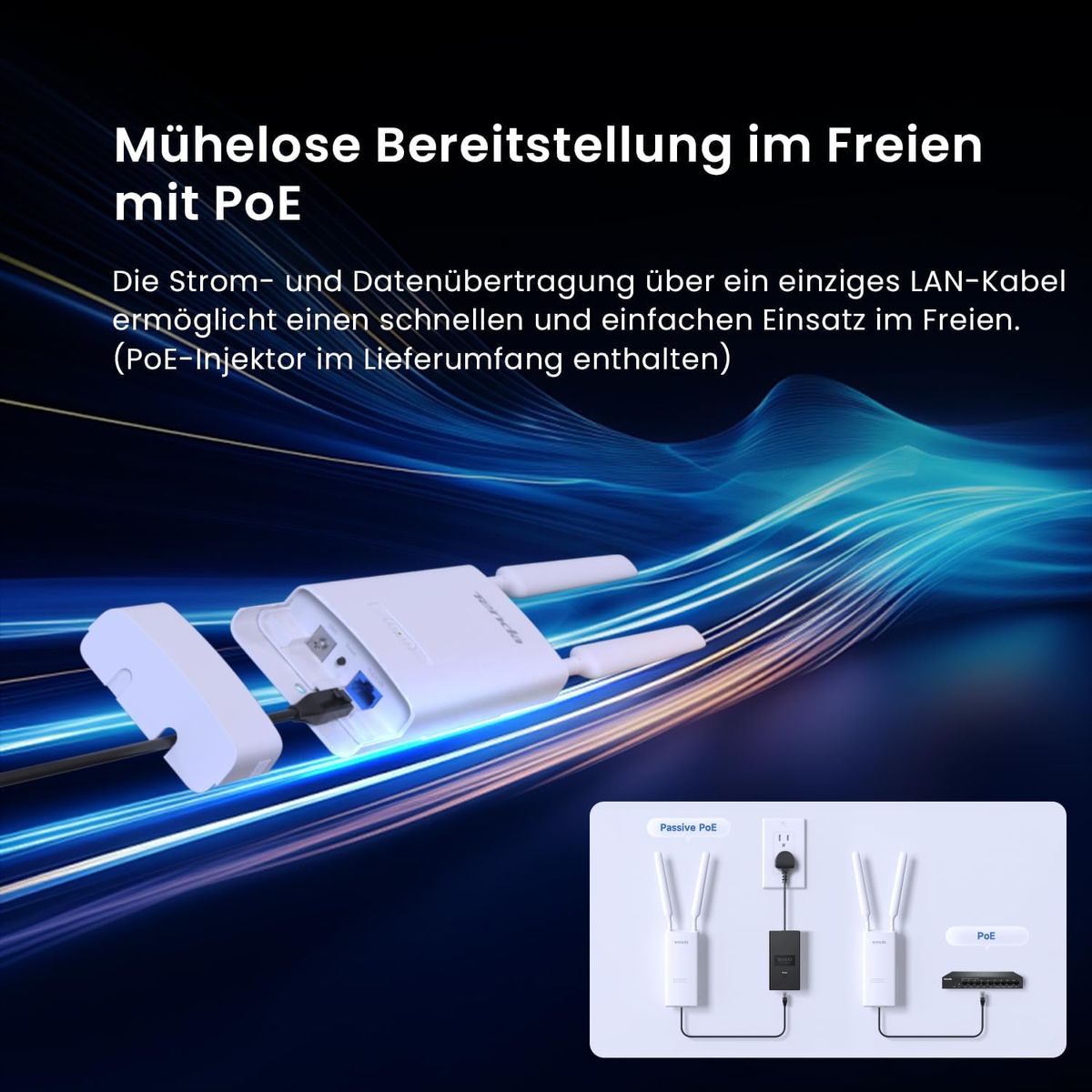 Tenda OAP1200 Access Point Outdoor, Gigabit Dualband WLAN Access Point (AC1200, 802.3at & 24V Passive PoE, IP65 Wasserfest, 1 Gigabit Port) weiß