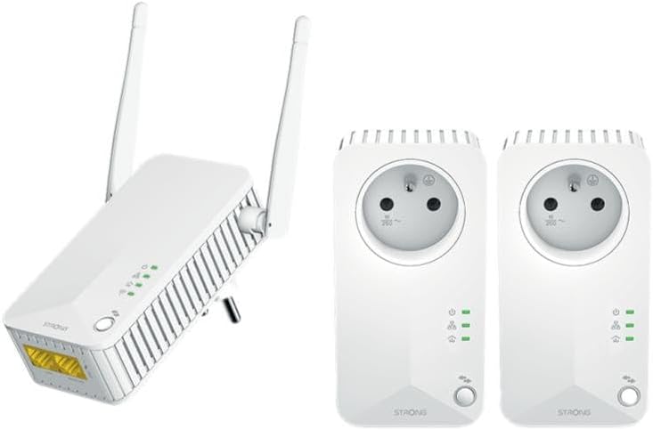 STRONG Pack de 2 CPL 600 Mbps et 1 CPL WiFi Prise filtrée et Port Ethernet, Etendre réseau WiFi, Compatible Box Internet, Idéal Multi TV, Streaming HD, Aucune Configuration, Prêt à l'emploi