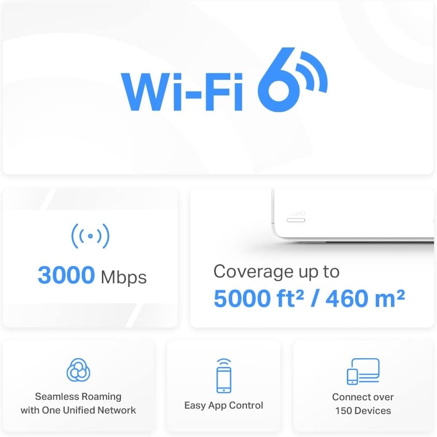 Mercusys Halo H3000X(2-Pack) WLAN-Router 6 Mesh, AX3000, Dualband, Reichweite bis zu 420 m², 3 x Gigabit-Port pro Laufwerk, Netzwerkverwaltung, einfache Einrichtung mit App, WPA3