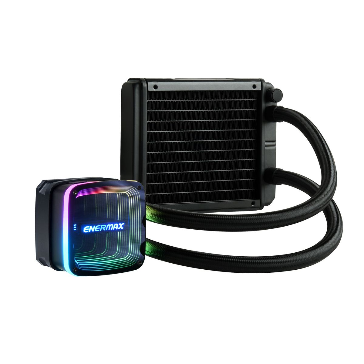 Enermax ELC-AQFA120-SQA AIO-Flüssigkeitskühlung 120 mm, RGB-Lüfter, 40 cm Schläuche, 12 V Pumpe, Intel LGA 1700 & AMD AM5 kompatibel, Schwarz