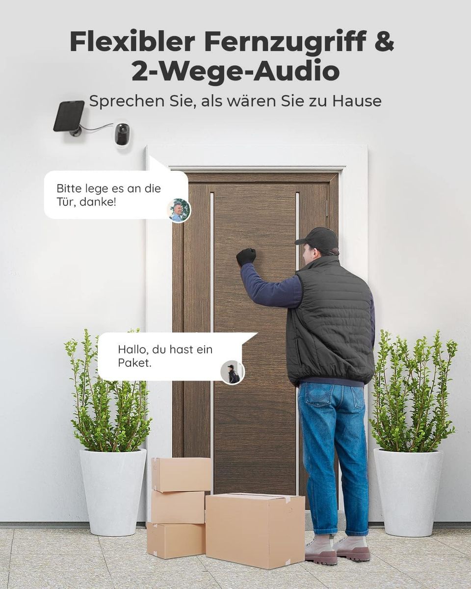 Reolink Solar Überwachungskamera Aussen Akku, Standalone, 2K 3MP HD, Kabellose WLAN Kamera Outdoor mit Person/Fahrzeugerkennung, 2,4GHz WiFi, Alarmfilterung, Keine Monatsgebühr, Argus 2E+Solarpanel