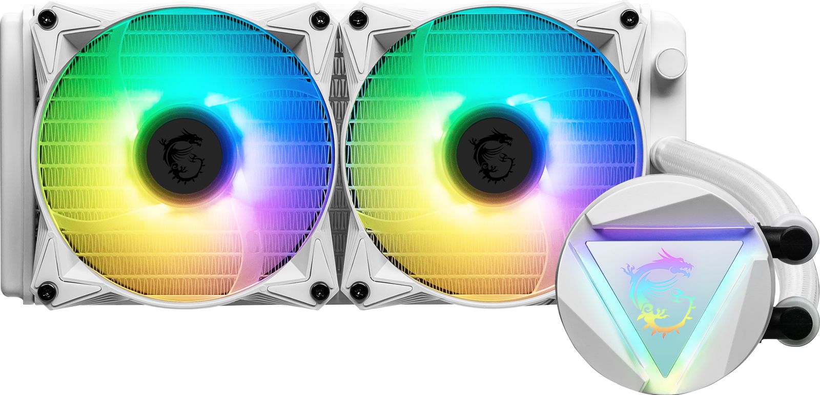 MSI MAG CORELIQUID 240R V2 240 mm AiO Wasserkühlung, 2x120 mm Lüfter, RGB, Weiß, Doppelkugellager, 2000 RPM, LGA/AM4/AM5 kompatibel