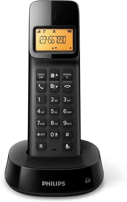 Philips D1602B - 2 x Duo Wireless Festnetztelefone, 4 cm Display, Rückmeldung, Freisprechen, Anrufer-ID, Plug & Play, Eco+ - Schwarz