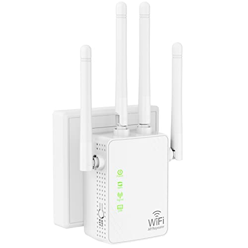 Jancane WF009 WLAN-Extender Repeater AC1200 Dual-Band Access Point, Ethernet, bis zu 465 m², für bis zu 55 Geräte, Ein-Tasten-Einrichtung, Alexa-kompatibel