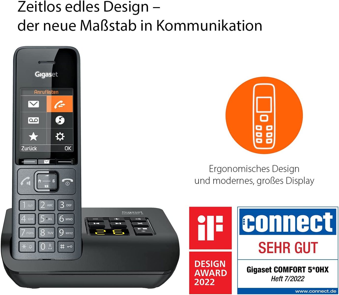 Gigaset Comfort 520A Duo 2 Schnurlose DECT-Telefone Anrufbeantworter Elegantes Design Beste Audioqualität Freisprechfunktion Anrufschutz Adressbuch 200 Kontakten Titan-schwarz Comfort 520A Duo 2 Telefone AB