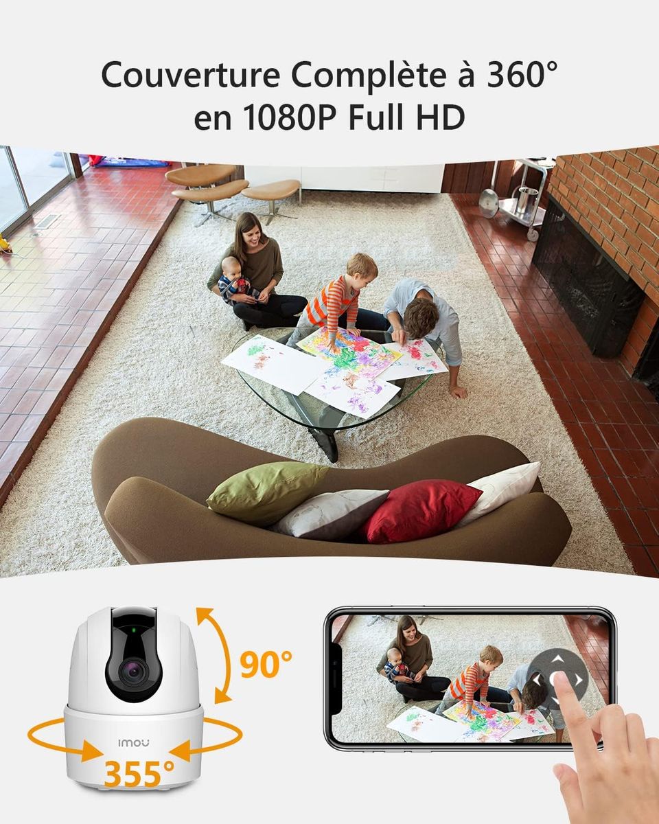 Imou Caméra Surveillance WiFi Intérieure Caméra 360° Connectée Smartphone 1080P avec Détection Humaine AI Suivi Intelligent Sirène Audio Bidirectionnel Compatible Alexa pour Bébé/Animaux