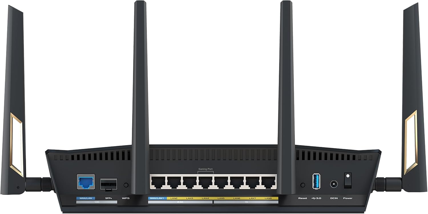 ASUS RT-BE88U WLAN-Router Wi‑Fi 7 Dual-Band (2,4/5 GHz), 10 Gigabit Ethernet, 9x LAN, SFP+, USB, Schwarz/Grau