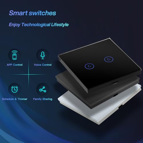 BSEED BSEED.AK3-AT1-GL-M-X WLAN Smart Touch Lichtschalter, Neutralleiter erforderlich, 2,4 GHz WLAN, Glas, Tuya, Alexa & Google Home, 1-fach 1-Weg, Schwarz