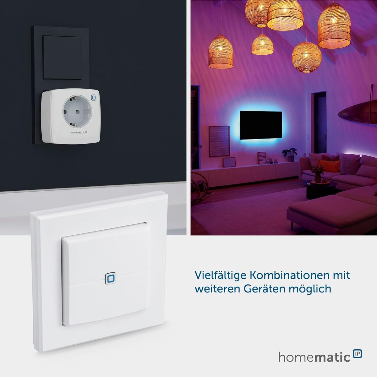 Homematic IP Smart Home Wandtaster – 2-Fach, Wandschalter, Zwei Tasten, Zubehör für Ihr Homematic IP Smart Home, universell einsetzbar, schaltet Aktoren und Thermostate, kabellos, 140665A0 Wandtaster - 2-fach, weiß
