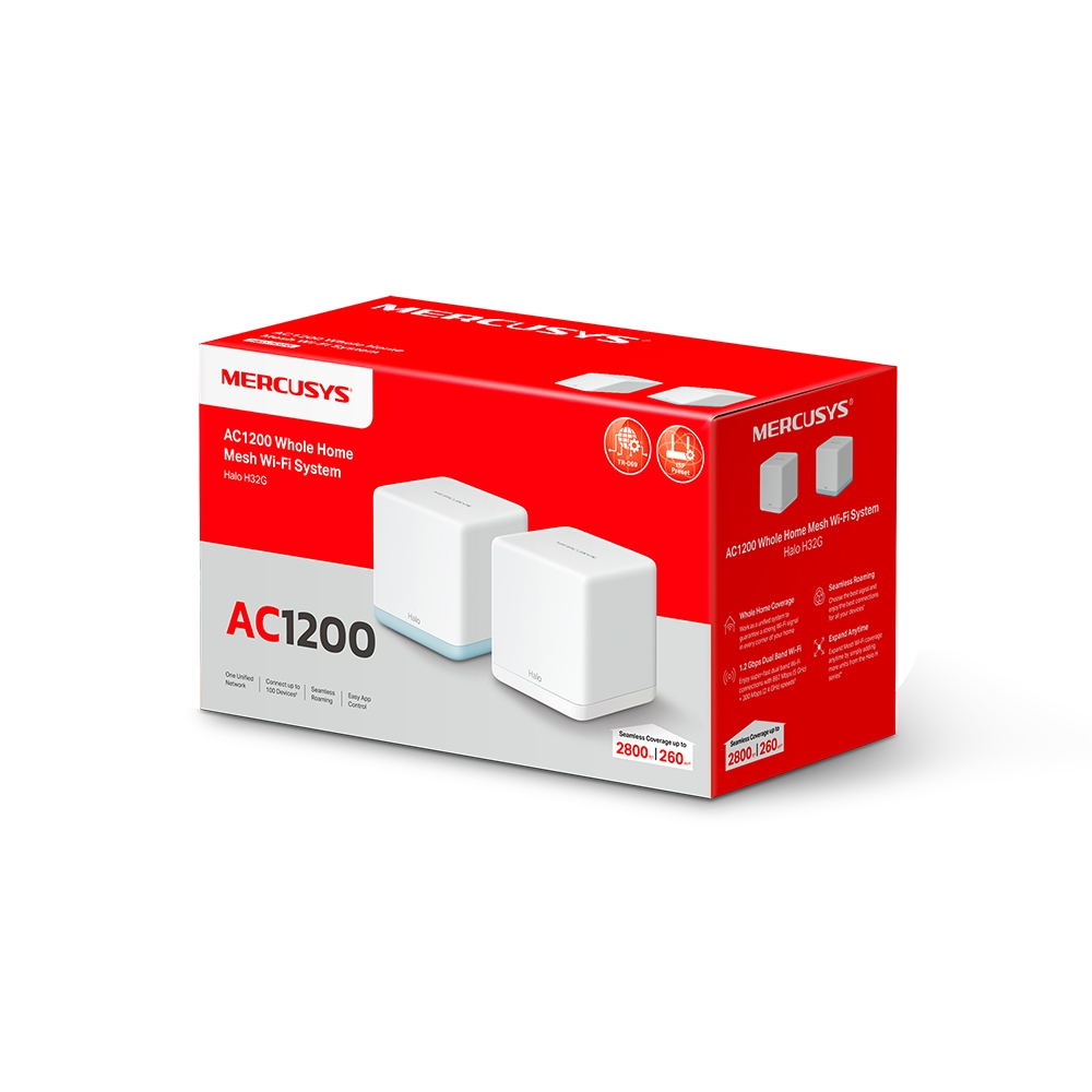 Mercusys Halo H32G Mesh-System AC1200 Dual-Band WiFi 5, 2er-Pack, Weiß, 260 m² Abdeckung, EU V1.0
