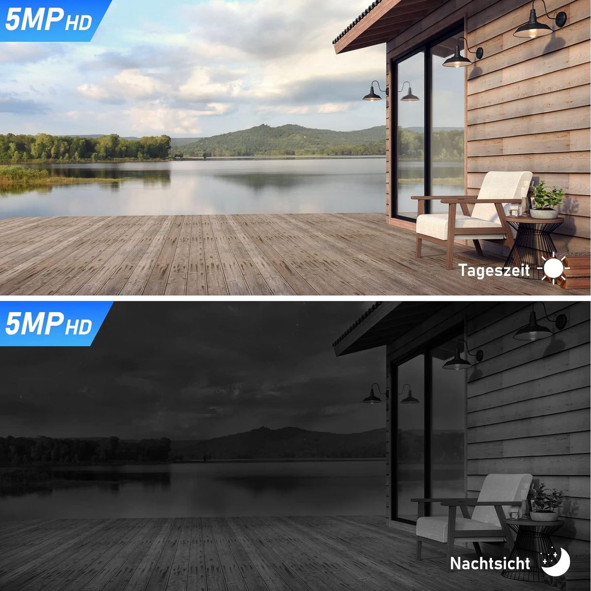 PTZ Security Camera - 5X Optischer Zoom Überwachungskamera Aussen WLAN, mit automatischer Verfolgung, 2-Wege Audio,50-80M Nachtsicht in Farbe, 355°/90° Schwenkbar, 128GB SD-Karten (P3-5X-5MPW Weiß)