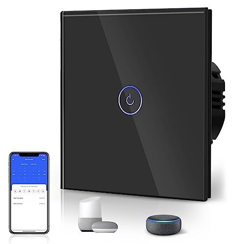 BSEED BSEED.AK3-AT1-GL-M-X WLAN Smart Touch Lichtschalter, Neutralleiter erforderlich, 2,4 GHz WLAN, Glas, Tuya, Alexa & Google Home, 1-fach 1-Weg, Schwarz