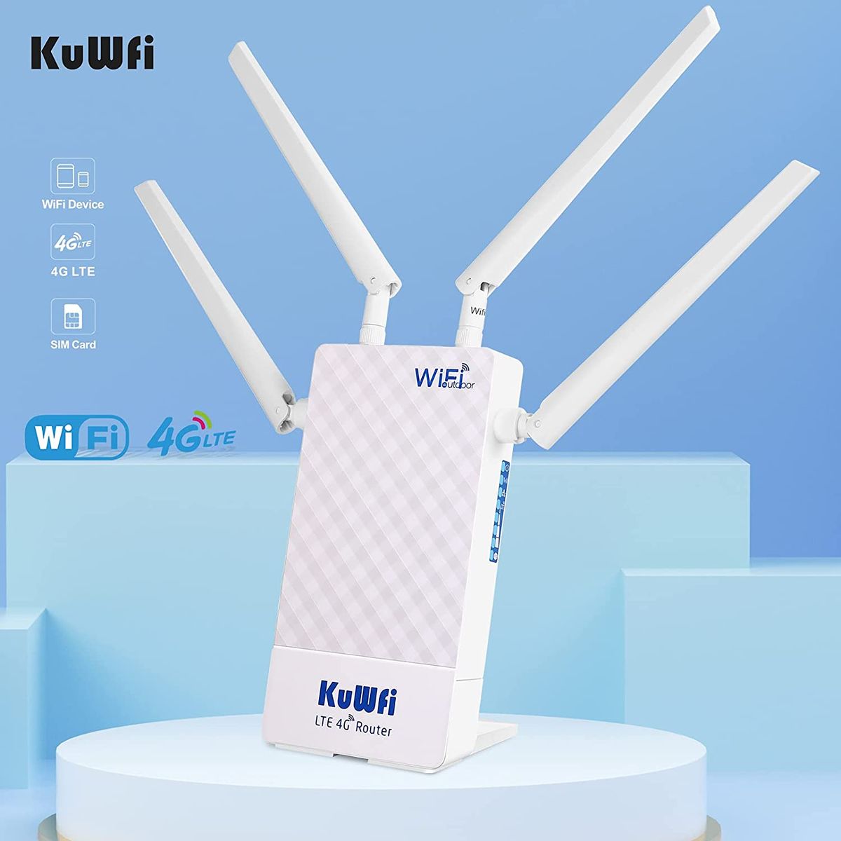 KuWFi 4G Box 4G LTE Waterproof 300Mbps External SIM Card Router SMA Connector 4G Router SIM Card Slot Works with IP Camera Support B1/B3/B5/B7/B8/B20 CPF905-CF5