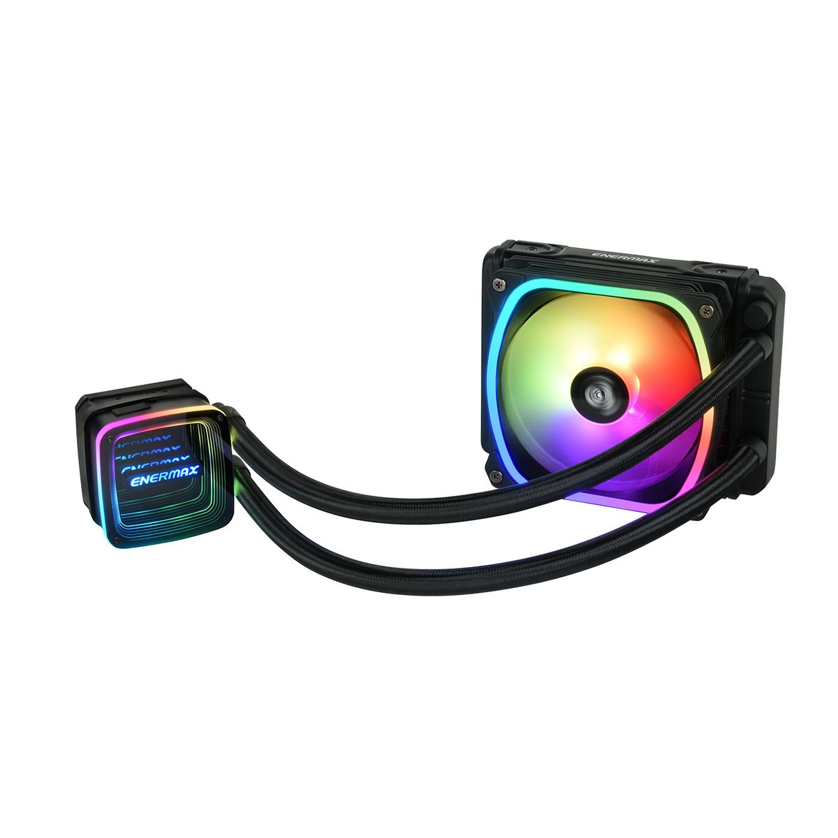 Enermax ELC-AQFA120-SQA AIO-Flüssigkeitskühlung 120 mm, RGB-Lüfter, 40 cm Schläuche, 12 V Pumpe, Intel LGA 1700 & AMD AM5 kompatibel, Schwarz