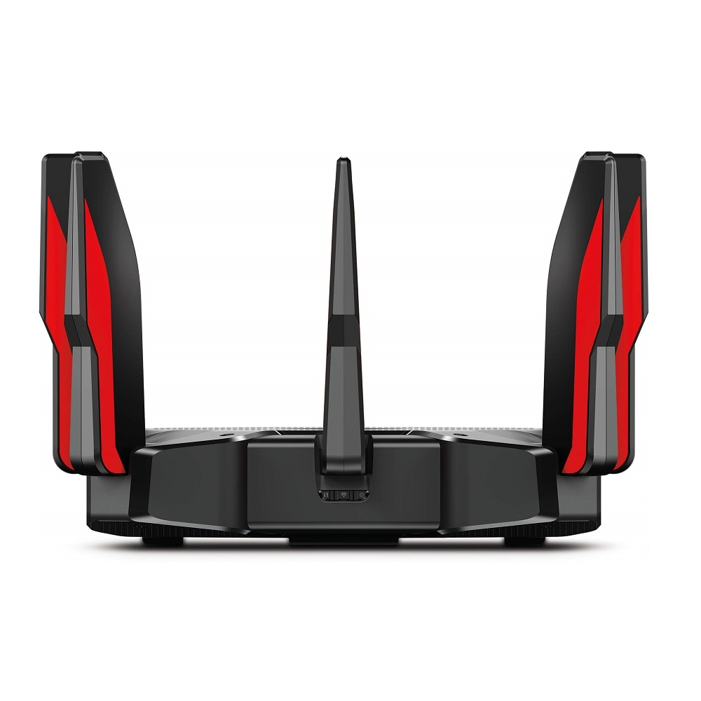 TP-Link Archer AX11000 Wi-Fi 6 Triband WLAN Gaming Router (10,76 Gbit/s auf 2x5GHz und 2.4Ghz, 8 × Gigabit LAN-Ports, 2 × USB 3.0 auf Type A und Type C, HomeCare, Schnellinstallation)schwarz, rot