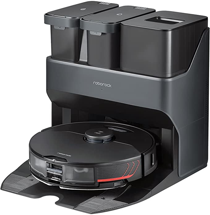 Roborock S7 MaxV Ultra Roboter-Staubsauger, 5100 Pa Saugleistung, Nasswischen, Selbstentleerung, 0,4 l Staubbehälter, 5200 mAh 180 min Laufzeit, Schwarz