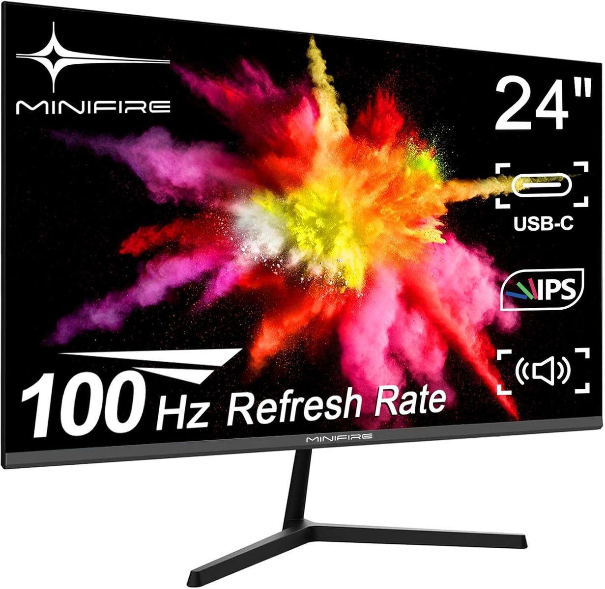 Minifire 24-Zoll USB-C Monitor mit Lautsprecher, 100 Hz, IPS, FHD 1080P Adaptive Sync PC Bildschirm, HDMI USB-C Anschlüsse