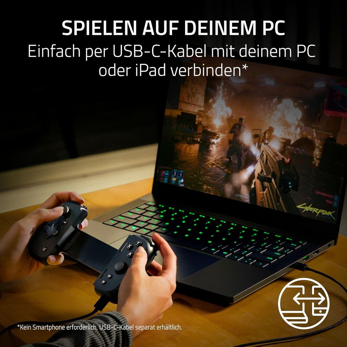 Razer Kishi V2 - USB-C Mobile Gaming Controller für iPhone und Android (Mecha-Taktile Action-Tasten, D-Pad, Analogsticks, 3,5mm Audioanschluss, Low-Latency, RGB) Schwarz