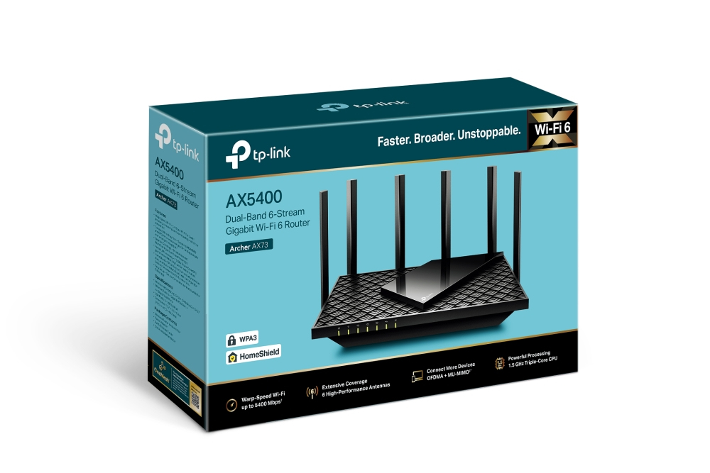 TP-Link Archer AX73 AX5400 Dual Band Gigabit Wi-Fi 6 WLAN Router 4 Gigabit LAN-Ports 1 USB 3.0 Port Black v2.0