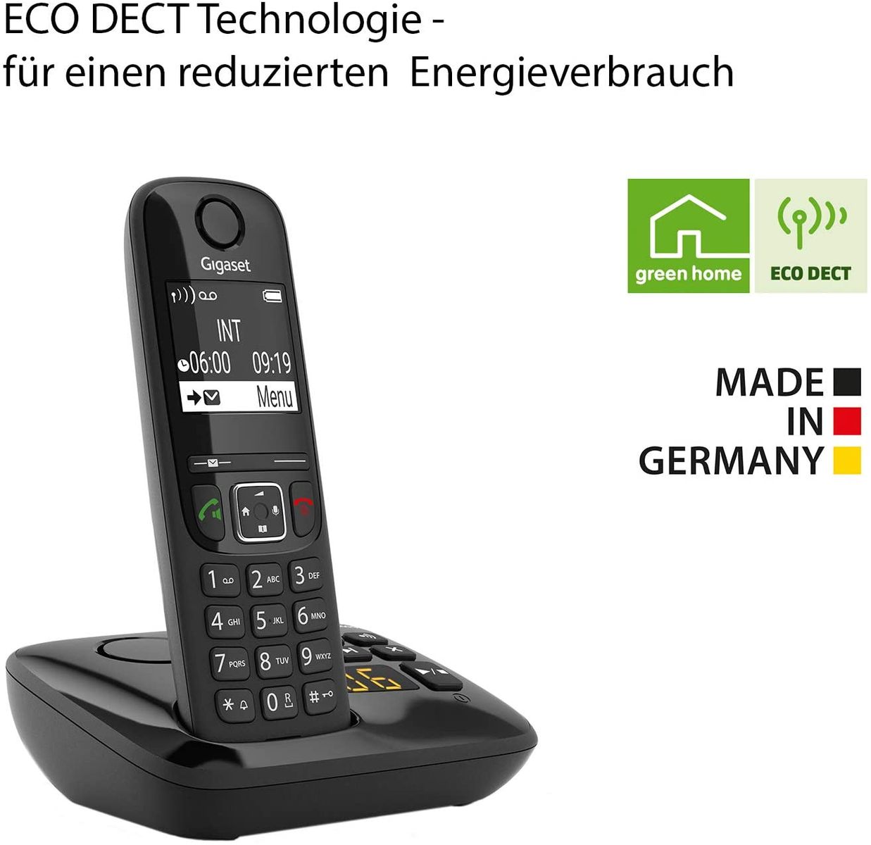 Gigaset AS690A Trio - Schnurloses Telefon mit 3 Mobilteilen - DECT Telefon mit Freisprechfunktion großes Display große Tasten - Festnetztelefon schwarz
