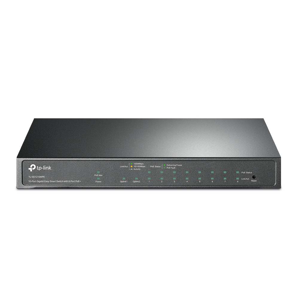 TP-Link TL-SG1210MPE V2.0 Managed L2 Gigabit Switch, 9x RJ45 (8x PoE+), 30 W/Port, DC 53,5 V, Schwarz