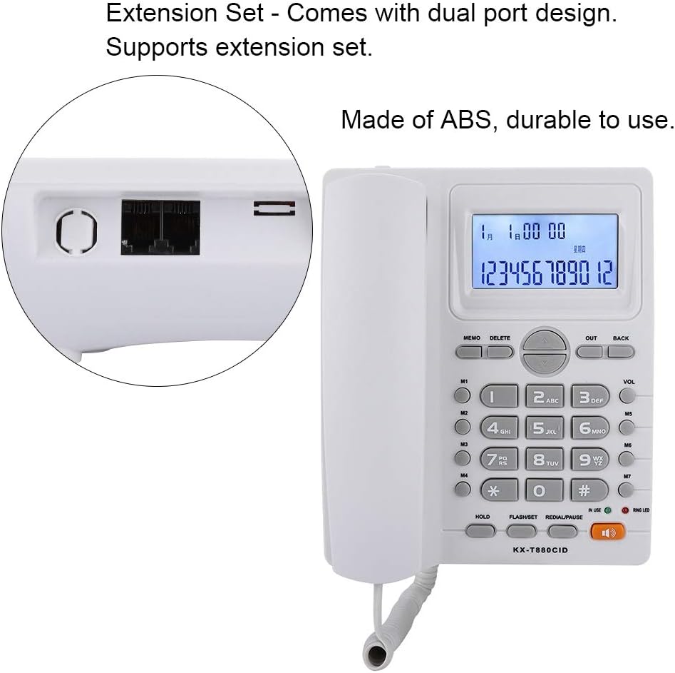 Tosuny KX-880CID Schnurgebundenes Telefon mit Freisprecheinrichtung und Anrufer ID Anzeige, Festnetztelefon mit Zwei Anschlüssen für Privatanwender/Hotel/Unternehmen/Büro Weiß