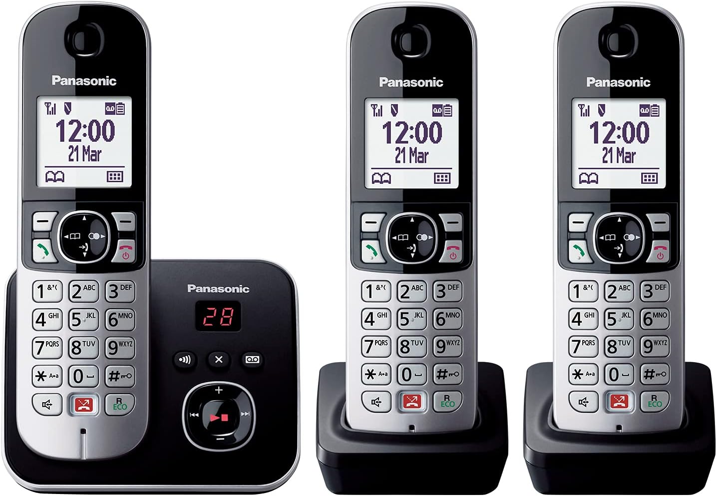Panasonic KX-TG6863GB Schnurlostelefon mit 3 Mobilteilen und Anrufbeantworter schwarz-silber