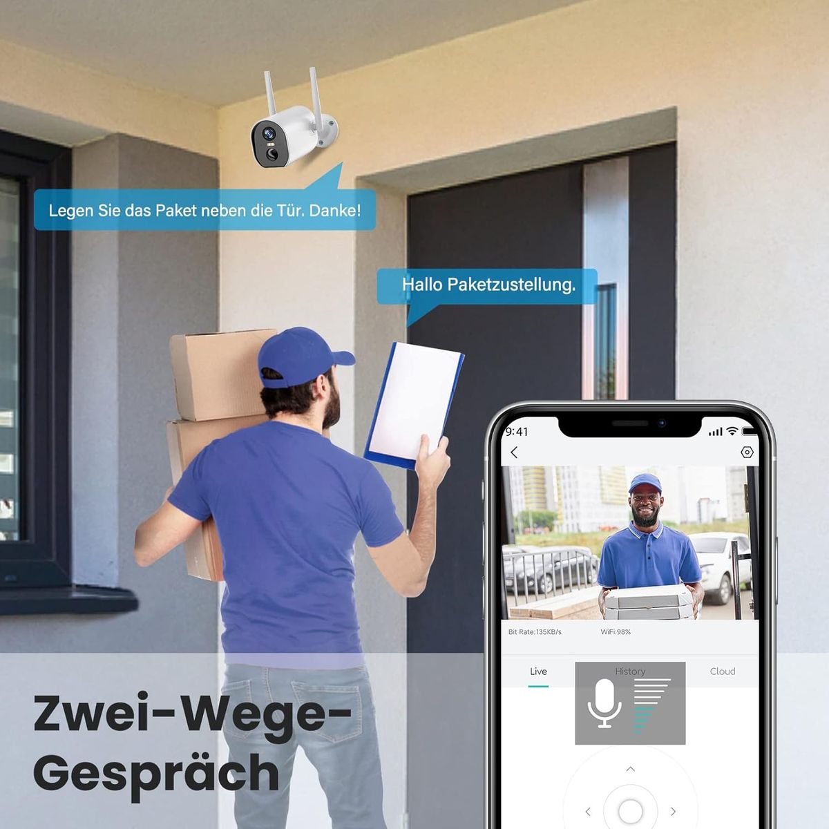 elemage ZS-GX1S 2K Funk-Akku-Überwachungskamera, WLAN, PIR-Bewegungsmelder, Farbnachtsicht, 2-Wege-Audio, IP65