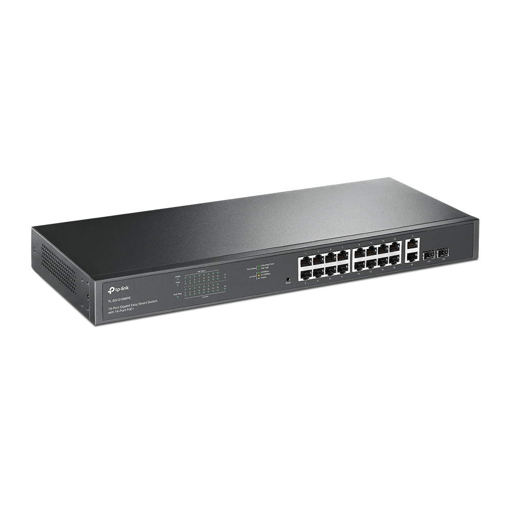 TP-Link TL-SG1218MPE(UN) V3.0 18-Port Gigabit Easy-Smart-Switch, 16x PoE+ (192W), 2x SFP, Managed L2, 1U Rack