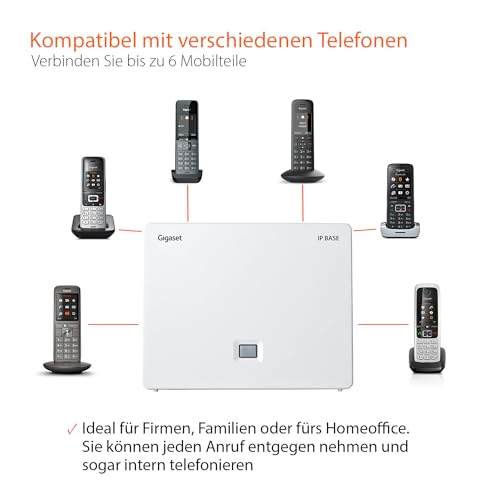 Gigaset S30852-H3122-R102 IP Base DECT-Basisstation, 6 Mobilteile, Zentrales Telefonbuch, Google & Office 365 Kontakte, 3x Anrufbeantworter, weiß