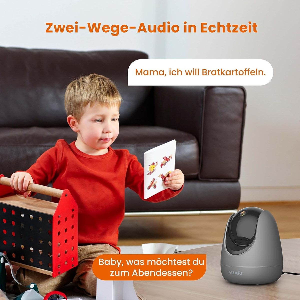 Tenda Überwachungskamera Innen CP3 V2.2, 360 Grad WLAN IP Kamera, 2-Wege-Audio, 1080P, Nachtsicht, Ton & Licht Alarm, Bewegungsverfolgung, Haustierkamera für Hund/Katze, Baby Kamera, Alexa, Grau CP3 Grau