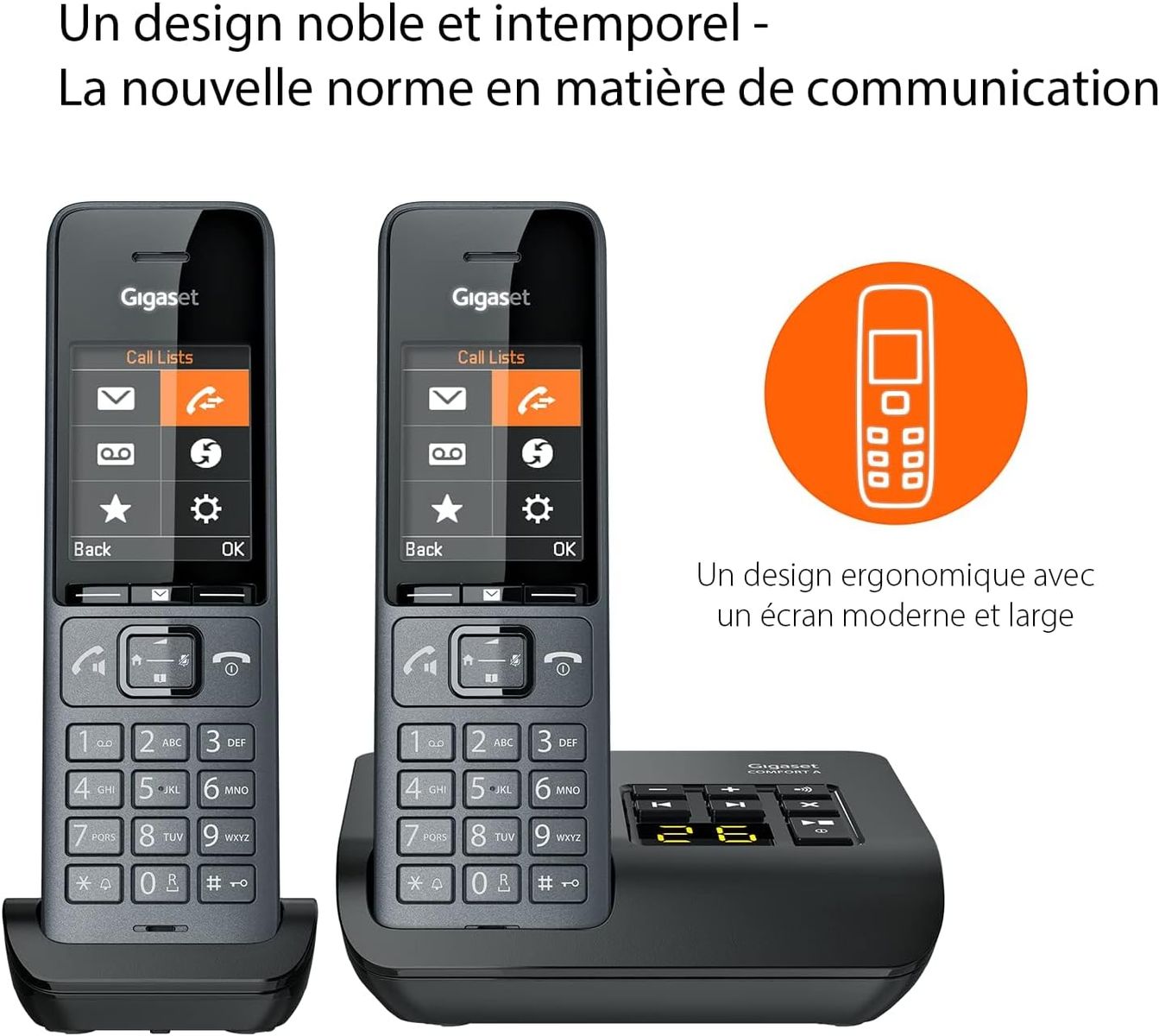 Gigaset Comfort 520A Duo Schnurloses DECT-Telefon, 2 Mobilteile, Anrufbeantworter, Premium-Audio, Telefonbuch 200, ECO DECT, Dunkelgrau