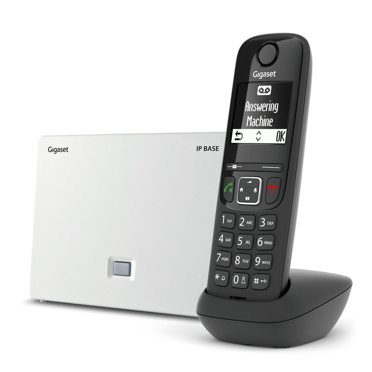 Gigaset AS690A IP BASE Schnurloses DECT-Telefon mit Anrufbeantworter, Freisprechfunktion, Anrufer-Identifikation, 2" Display, 500 Einträge, Schwarz/Weiß