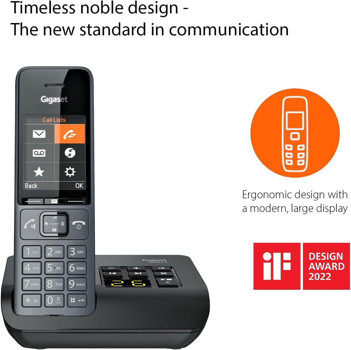 Gigaset Family A Duo - Zwei Mobilteile - Schnurloses DECT-Telefon mit Anrufbeantworter - Zeitloses und elegantes Design, Schwarz