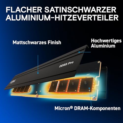 Crucial Pro CP2K32G56C46U5 64 GB (2x32 GB) DDR5-5600 288-pin DIMM Speichermodul, CL46, XMP, EXPO, Kühlkörper