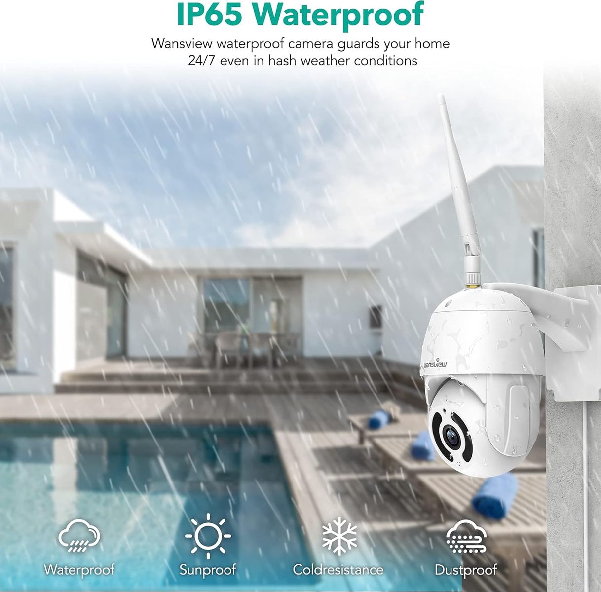 wansview PTZ Überwachungskamera Aussen, 1080P WLAN IP Kamera Outdoor,Nachtsicht, Zwei-Wege-Audio, SD-Kartenslot,IP65 Wasserdicht, RTSP,funktioniert mit Alexa W9 Weiß