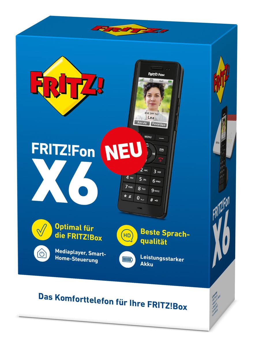 AVM FRITZ!Fon X6 DECT-Telefon Schnurloses Mobilteil, Anrufbeantworter, 2,4" Farbdisplay, Schwarz