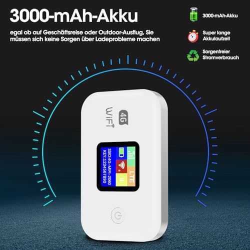 JICICUXI JICICUXI.A8 Mobiler 4G LTE Router, Tragbarer WLAN-Hotspot, bis 150 Mbit/s, 3000 mAh Akku, SIM-Karten