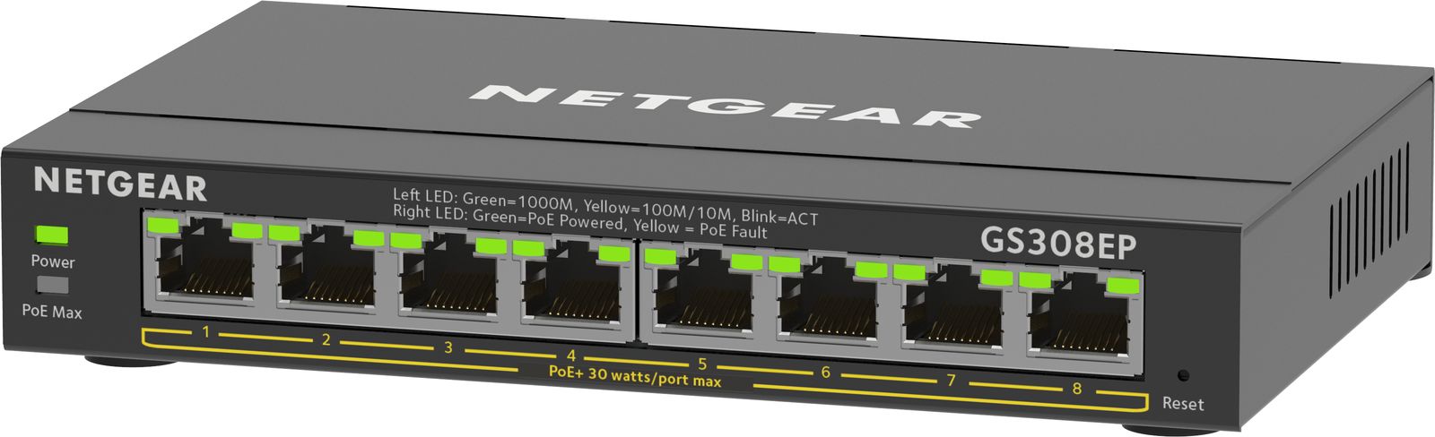 NETGEAR GS308EP Switch 8 Port Gigabit Ethernet LAN PoE Switch Plus (with 8x PoE+ 62W, Managed Network Switch with IGMP Snooping, QoS, VLAN, Fanless Metal Housing) 8 Port | Managed | 8x PoE + 62W