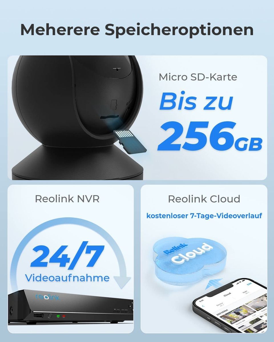Reolink WLAN Überwachungskamera Innen 4MP, Schwenkbare IP-Kamera Indoor mit Auto-Tracking, Personen-/Haustiererkennung, 2,4/5GHz WiFi, 2-Wege-Audio, IR-Nachtsicht, SD-Kartenslot, E1 Pro Schwarz