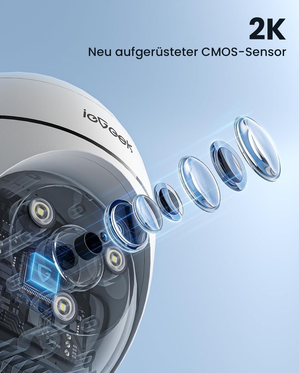 ieGeek 2K Überwachungskamera Aussen WLAN, 355°/120° PTZ Kamera überwachung außen mit Bewegungserkennung, Automatischer Verfolgung, Farbige Nachtsicht, 2-Wege-Audio