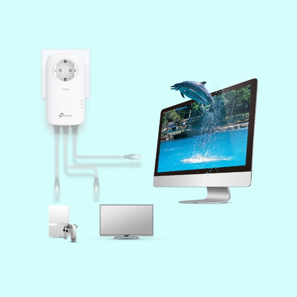 TP-Link AV1300 Gigabit Passthrough Powerline Starter Kit Bridge GigE HomePlug AV HPAV 2.0 IEEE 1901 Wandanschluss TL-PA8033P KIT