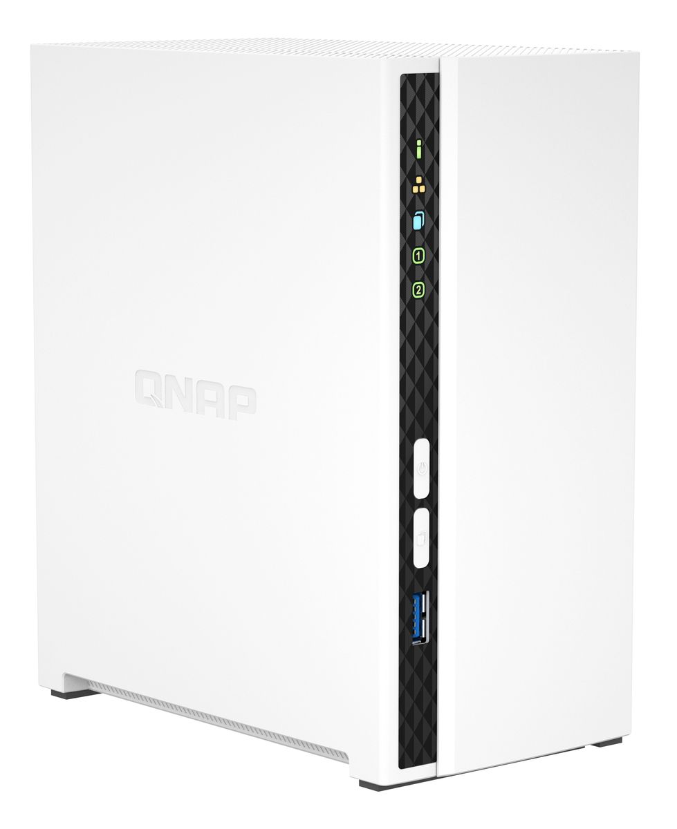QNAP TS-233 2-Bay NAS Tower, ARM Cortex-A55 2 GHz, 2 GB RAM, QTS 5.0, 65 W, 1x Gigabit LAN, Weiß