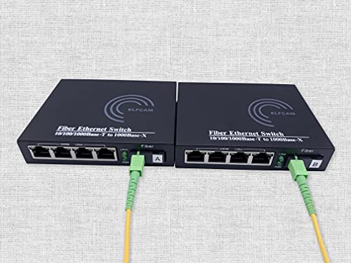 Elfcam 4 RJ45 Ports Gigabit Ethernet LWL-Medienkonverter Glasfaser 10/100/1000 Mbps inkl. Mini-GBIC (SFP)