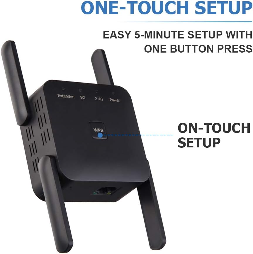 YUIN Verstärker, WLAN-Signal, Dual-Band 2,4 GHz/5 GHz, 1200 Mbps, WLAN-Netzwerk-Repeater, drahtloser Repeater mit WPS-Taste, unterstützt Ap-/Repeater-Modus, Schwarz