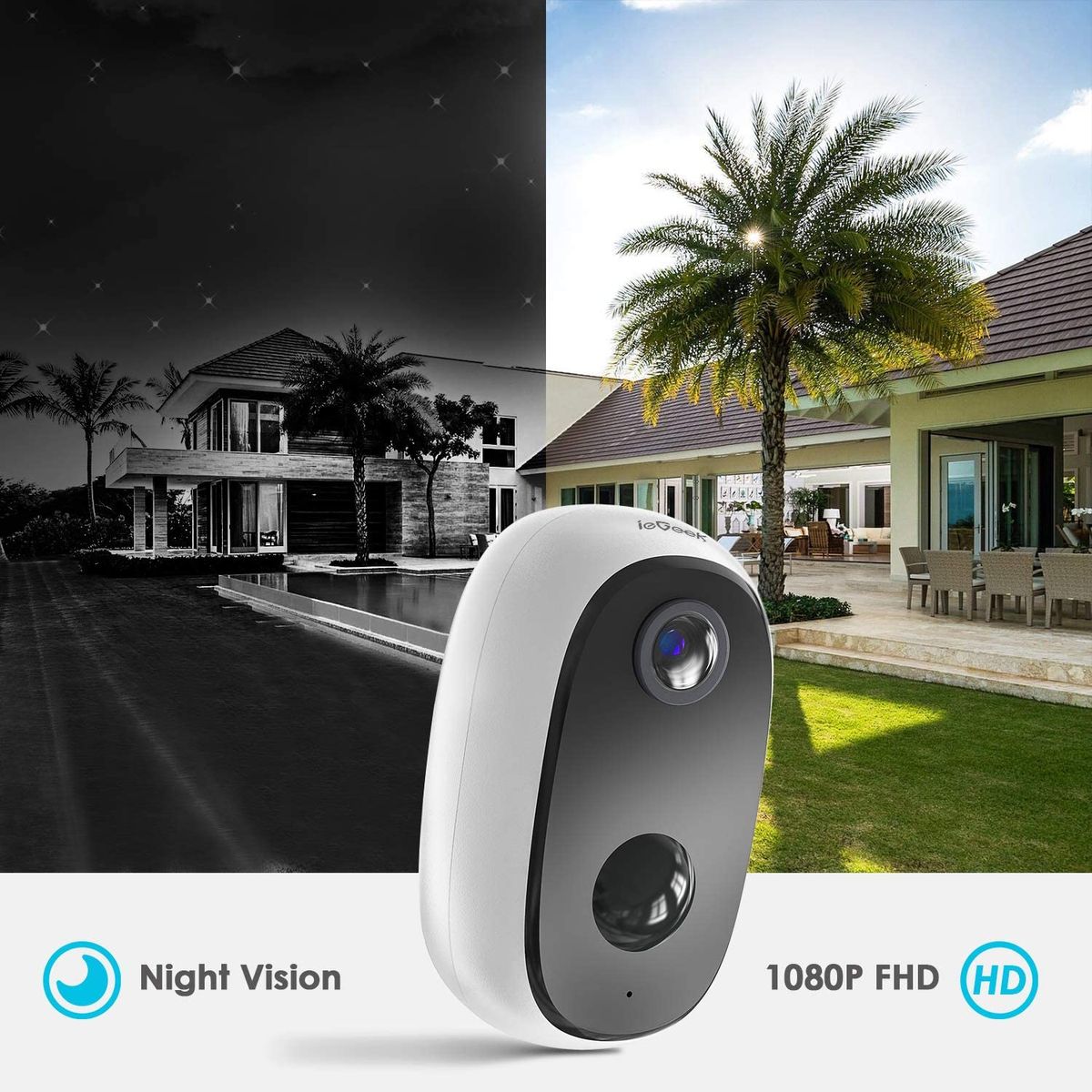 ieGeek Indoor / Outdoor WiFi Camera Battery 10000mAh Wireless, FHD 1080P Security Camera with Motion Detection, Two Way Audio, Night Vision, SD / Cloud Compatible