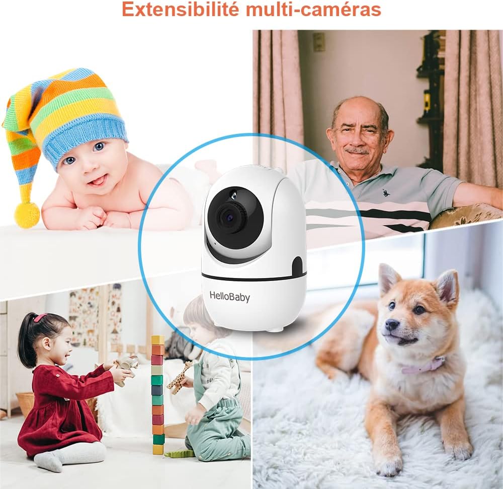 Hellobaby Babyphone Kamera, 3,2 Zoll Baby Phone mit Videokamera, 360° PTZ Babykamera Überwachung mit VOX, Nachtsicht, Temperatursensor, bidirektionales Audio, Videotelefon für Babys